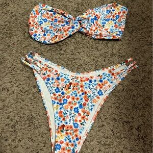 Multi Color Floral Strapless Bikini